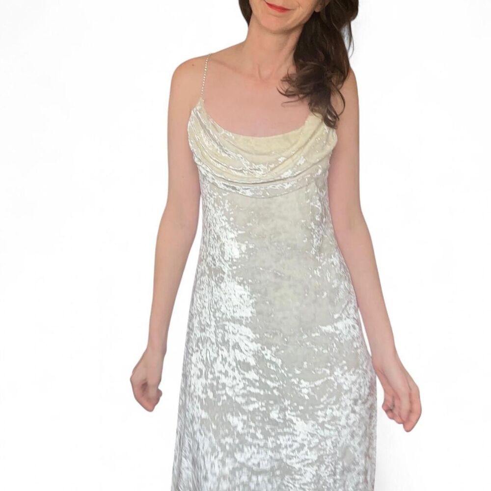 90s White Velvet Slip Dress Bridal Wedding MInimalist Size Medium